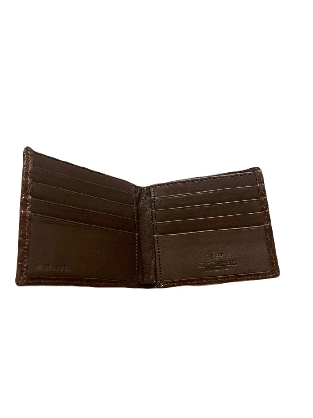 Lucchese Mens Dark Brown Genuine Ostrich Skin Hipster Billfold Wallet Made in US